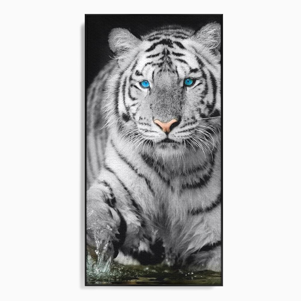Tablou canvas cu tablou canvas cu tigru alb, in rama de aluminiu negru